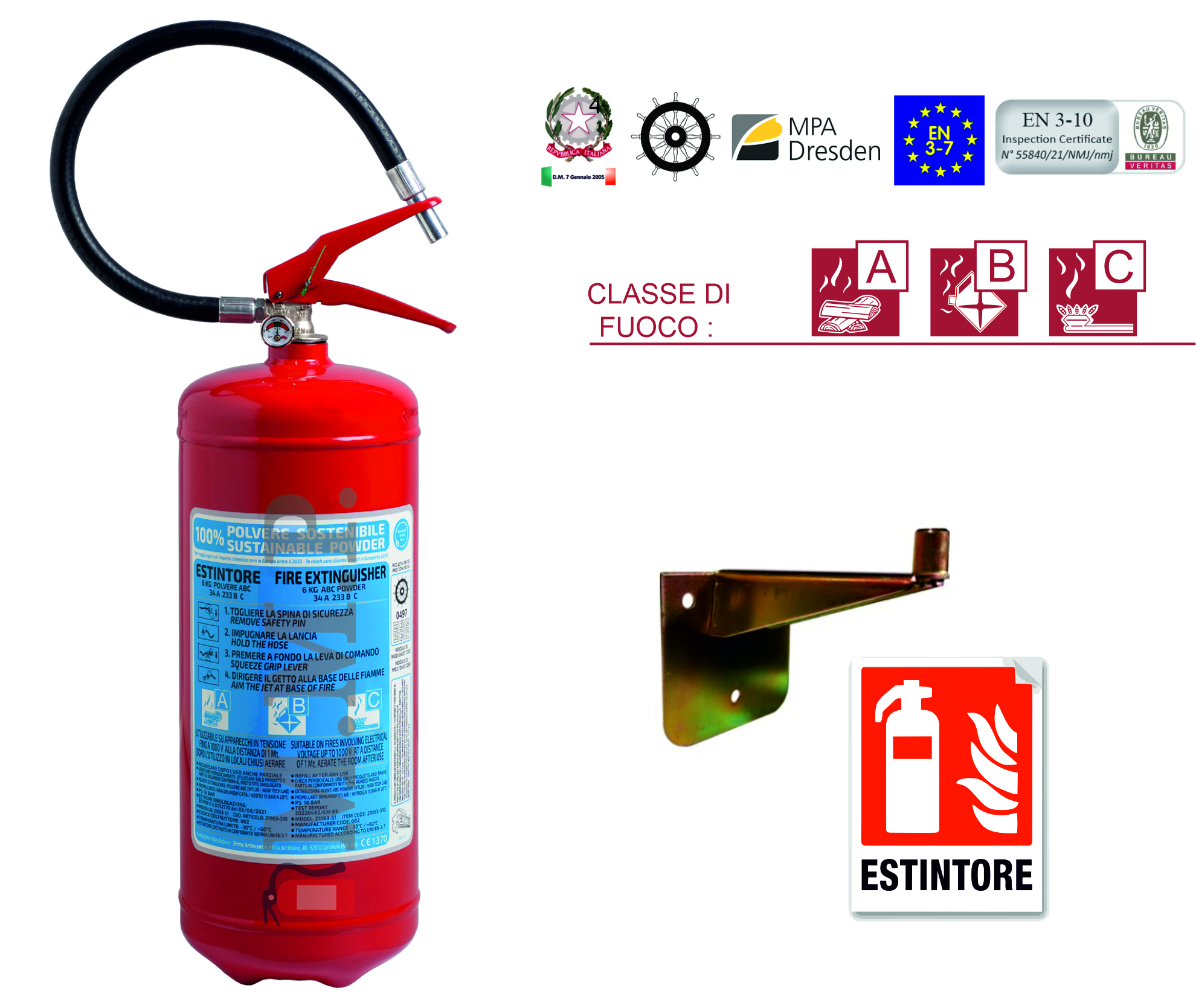 Estintore A Polvere 6 Kg Emme Antincendio
