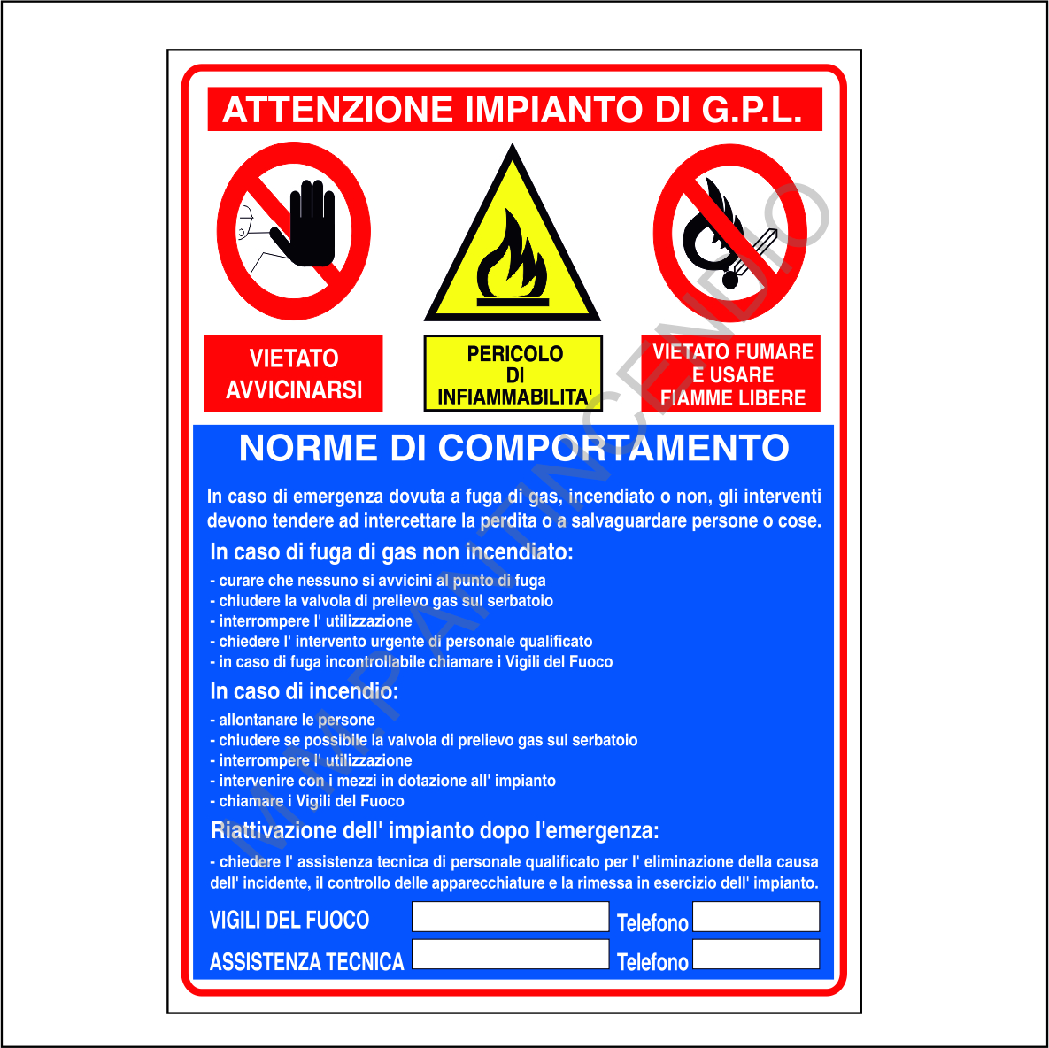 Cartello Attenzione impianto gpl Normative