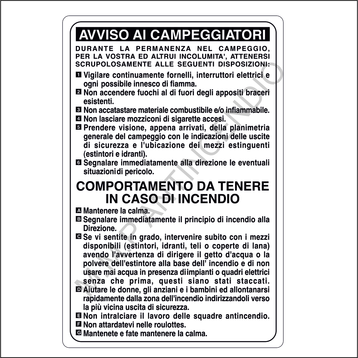 Cartello Norme da seguire avviso ai campeggiatori
